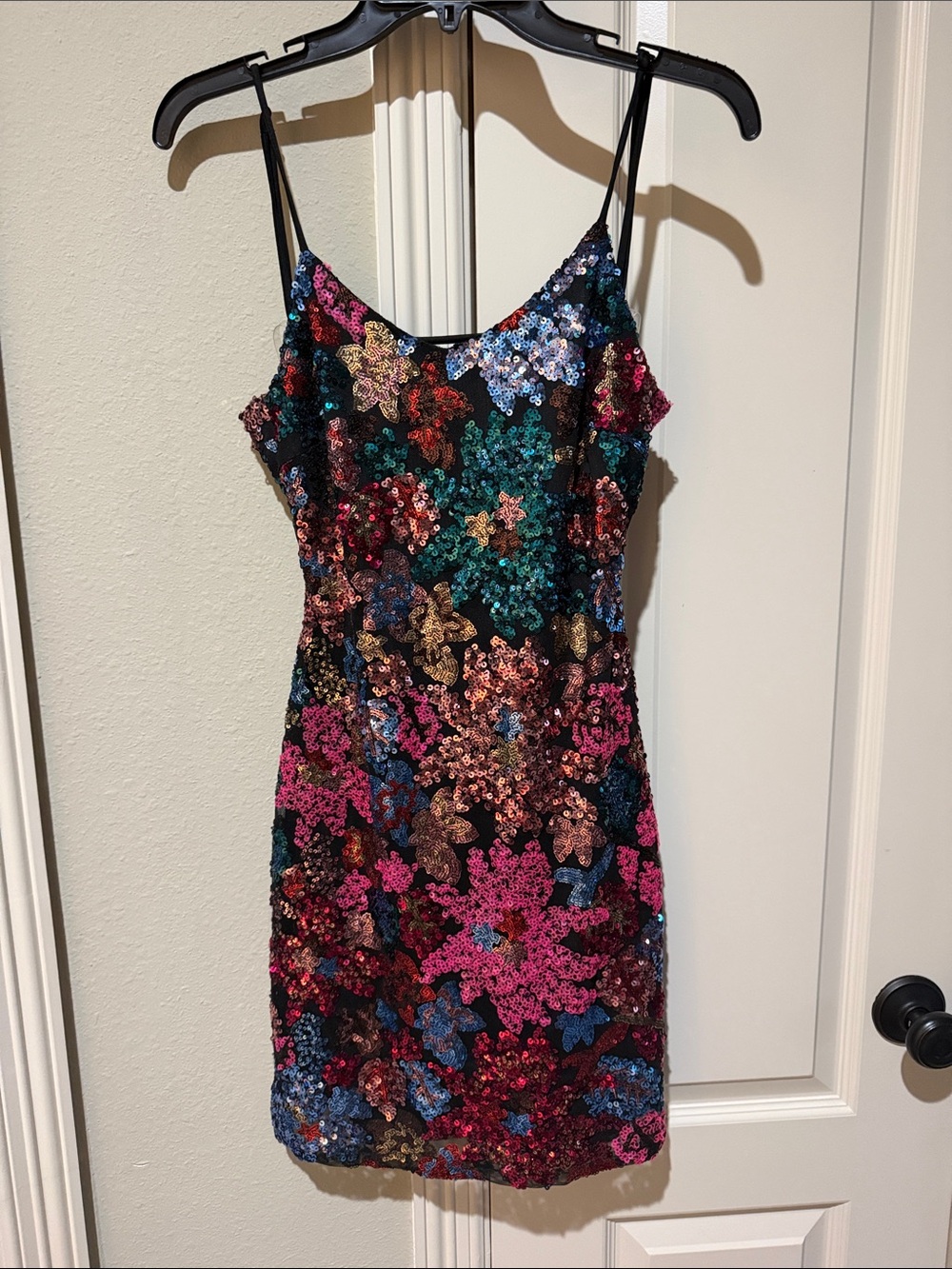 Sequin Floral Slip Mini Dress in Multicolor